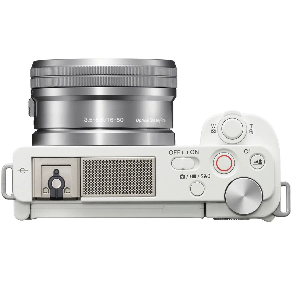 Sony ZV-E10 Mirrorless Alpha APS-C Vlog Camera 2 Lens Kit 16-50mm + 55-210mm ILCZV-E10L/W White Bundle with Deco Gear Case + Filter Set + Wide Angle & Telephoto Lenses + Extra Battery & Accessories