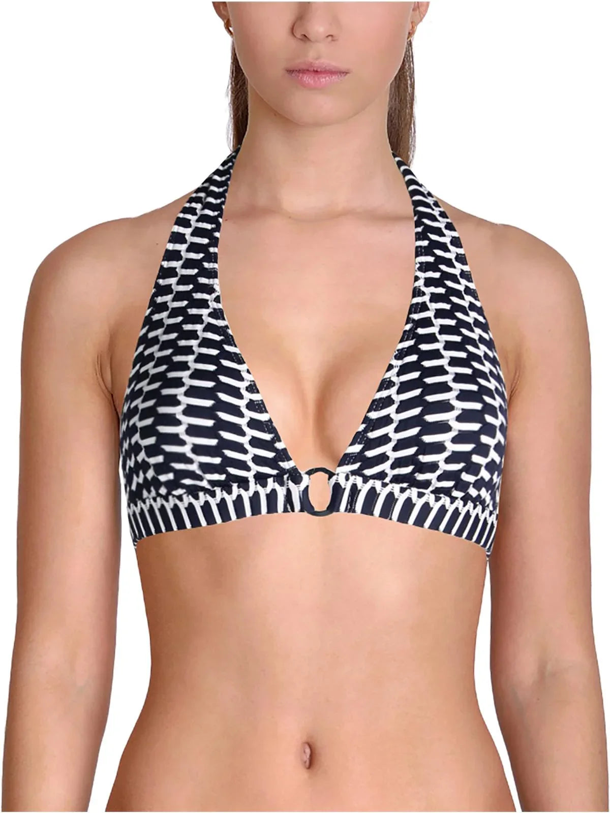 Shoshanna Womens Printed Ring Hole Swim Top Separates Navy A