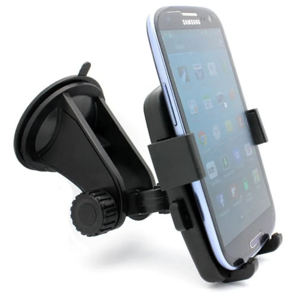 Easy Mount Rotating Car Windshield Phone Holder Cradle Stand Window Glass Dock Suction Black ALW for Samsung Galaxy Mega 2 Note 2 On5 Prevail LTE S4, S5 Active, Mini Sport (SM-G860P) S6 Active S906L