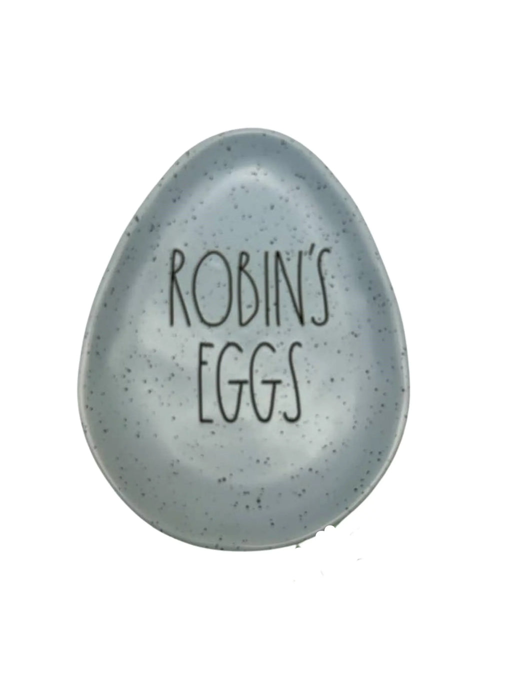 Rae Dunn Speckled ROBINS EGGS in Black LL letters Ceramic Egg shaped 6" x 8" Plate Easter