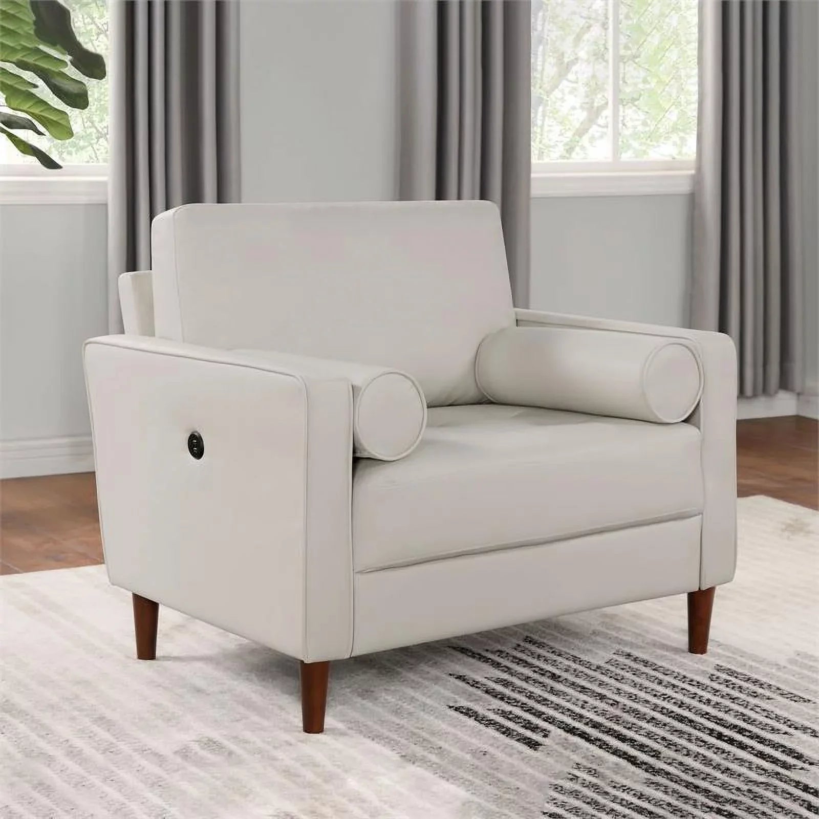 Furniture of America Oppio Faux Leather Chair with USB Port in Ivory