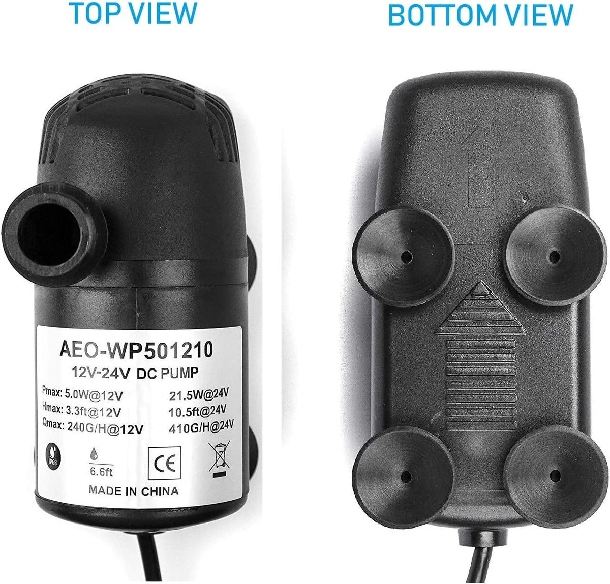 12V - 24V DC Brushless Submersible Water Pump, 410GPH, for Solar Fountain, Fish Pond, and Aquarium 410GpH 1 Pack