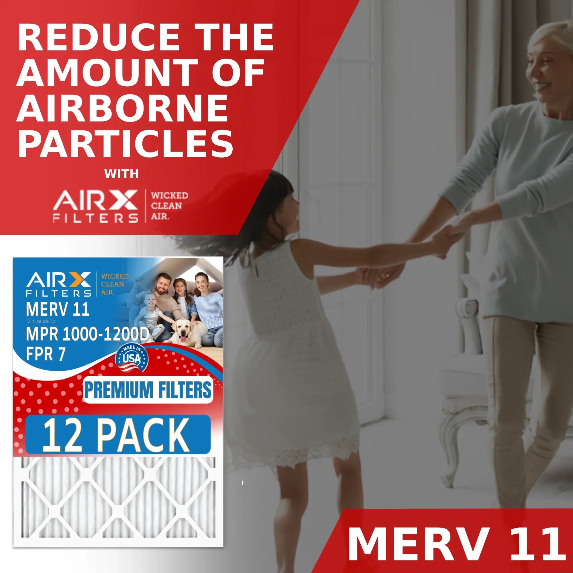 14x24x1 Air Filter MERV 11 Rating, 12 Pack of Furnace Filters Comparable to MPR 1000, MPR 1200 & FPR 7 - Made in USA by AIRX FILTERS WICKED CLEAN AIR.