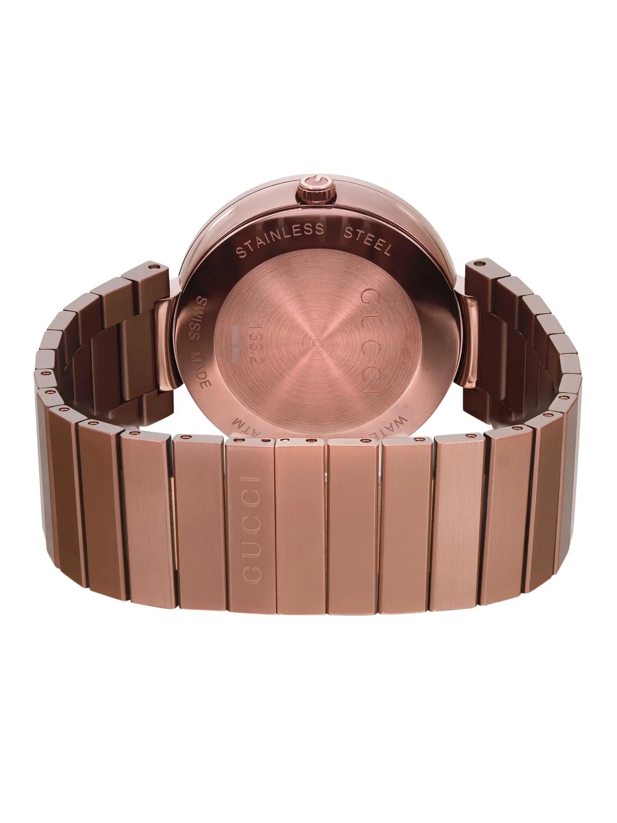 New Gucci Interlocking XL PVD 42mm Steel Brown Dial Men Quartz Watch YA133211