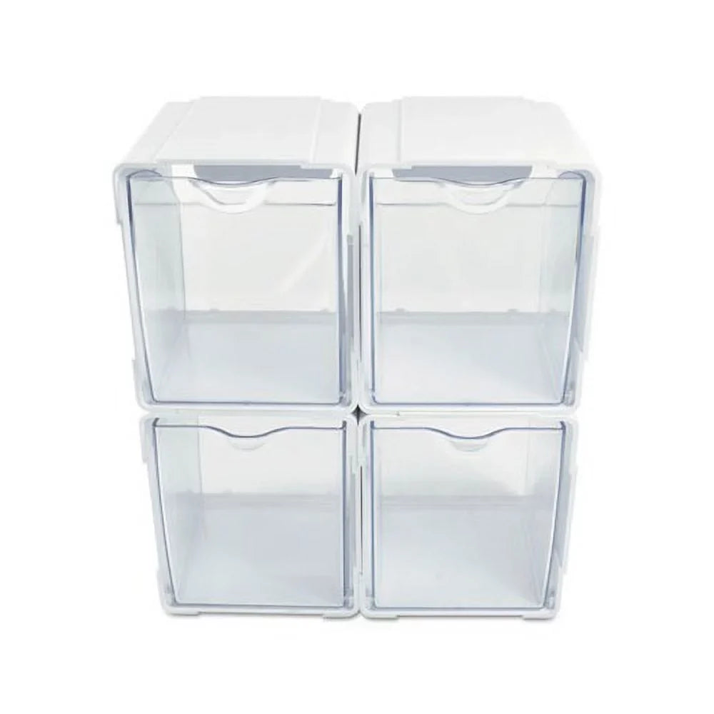 Tilt Bin Interlocking 4-Bin Organizer 4 5/8 x 4 7/8 x 5 1/2, White/Clear