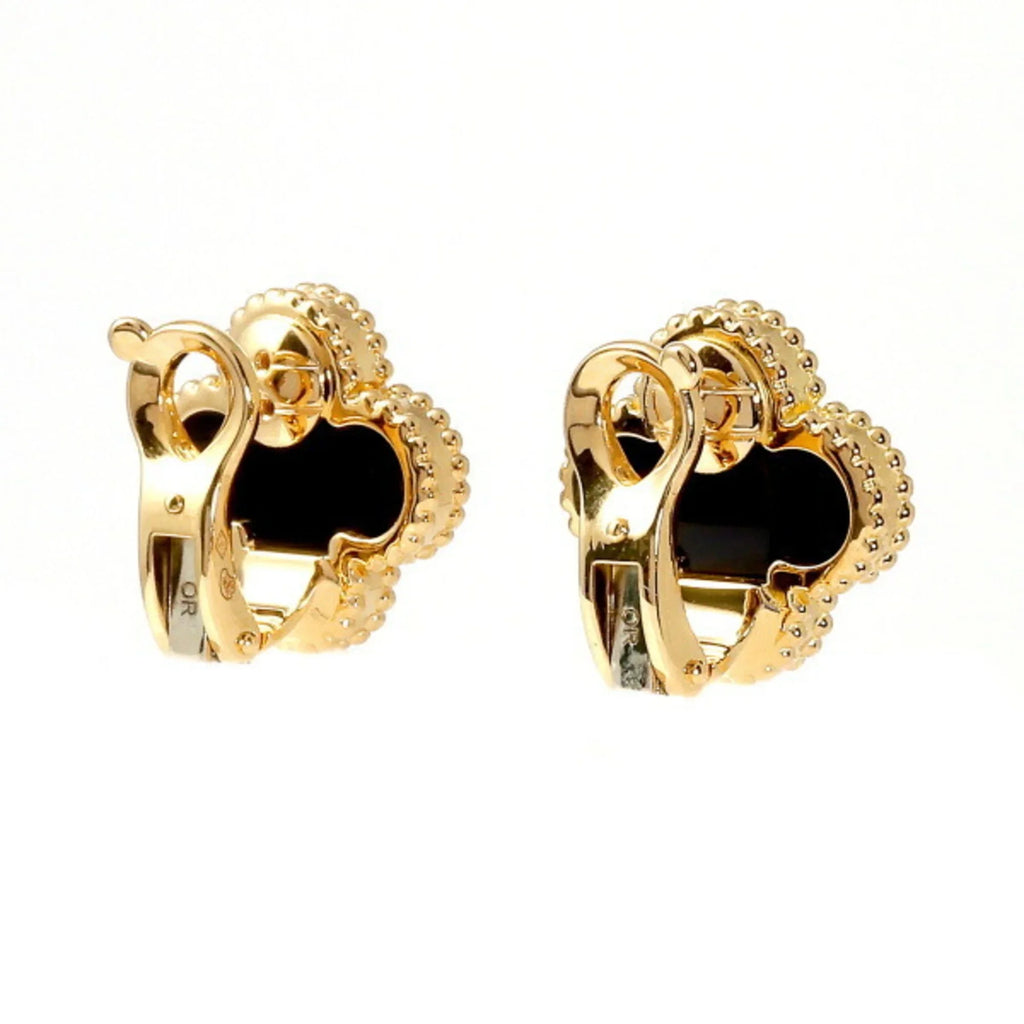 Pre-Owned Van Cleef & Arpels Van Cleef Arpels Onyx Vintage Alhambra K18YG Yellow Gold Earrings (Good)
