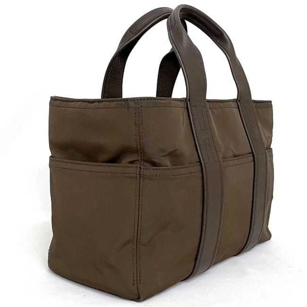 Pre-Owned Hermes Tote Bag Acapulco PM Brown Silver Handbag Nylon Leather HERMES Women's (Fair)