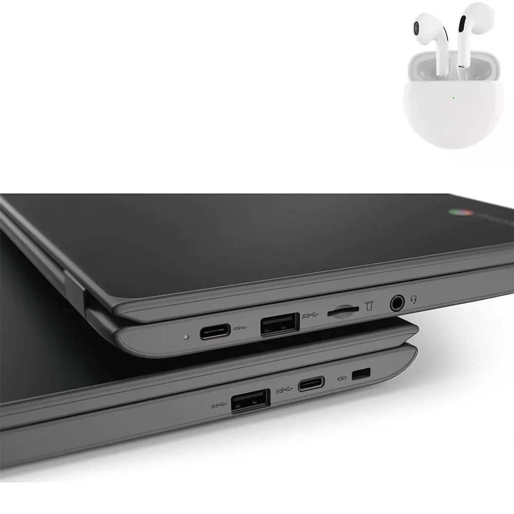 PreOwned Lenovo 100e Notebook 11.6" Processor Processor 4GB RAM 64GB SSD Windows 10 Pro with Wireless Earbuds (scratch and dent)