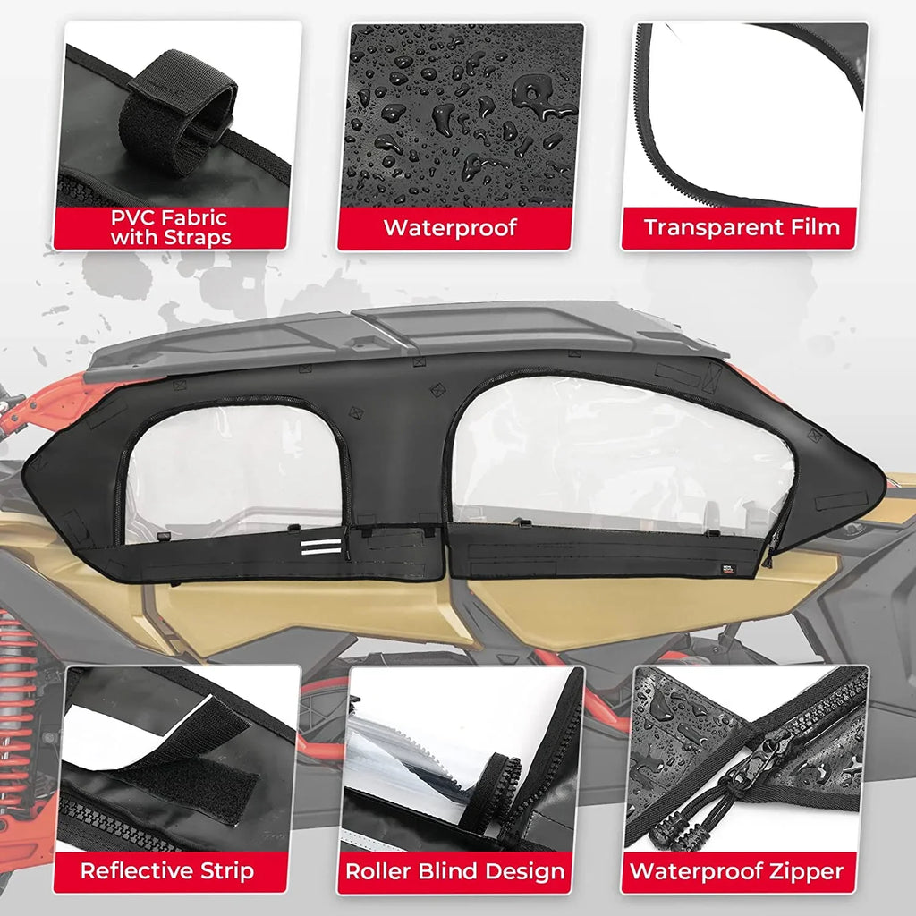 Kemimoto Soft Upper Door Set Kit, UTV Soft Cab Doors top Enclosure Compatible with 2017-2023 Can Am Maverick X3 Max 4 Seater Models