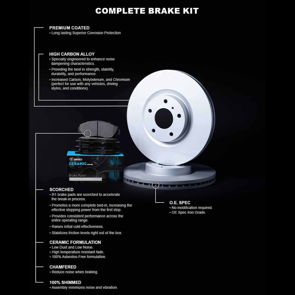R1 Concepts Wdwh1 42031 R1 Concepts Brake Rotor Carbon Coated With Ceramic Pads Fits select: 2014-2022 JEEP CHEROKEE, 2015-2017 CHRYSLER 200