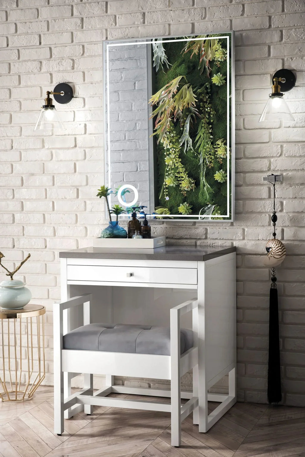 James Martin Furniture  30 in. Athens Countertop Unit with 3 CM Grey Expo Quartz Top, Glossy White
