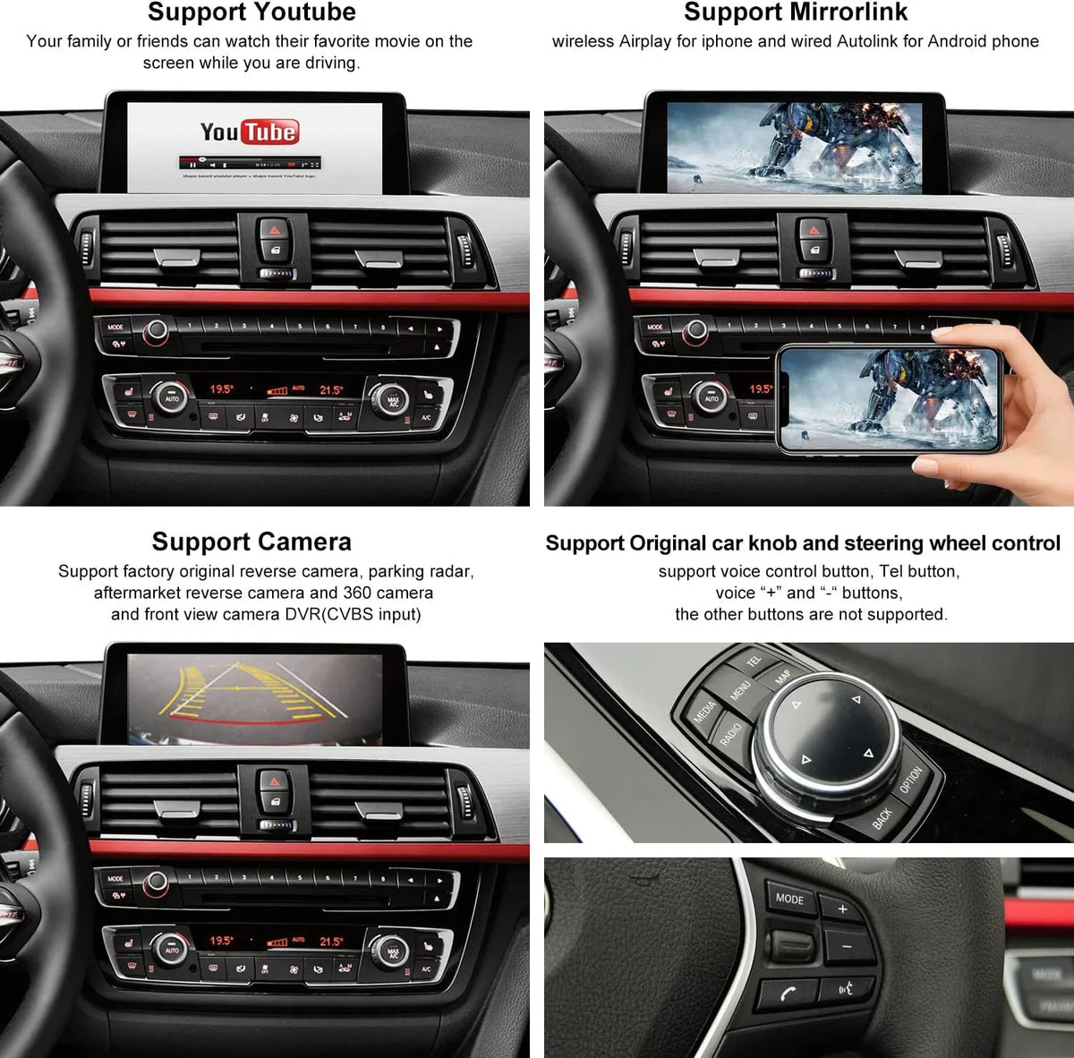 Road Top Wireless Carplay Retrofit Kit Decoder for BMW i3 I01 NBT System 2012-2017 Year, Support Android Auto, Mirrorlink, Reverse Camera, Original Car Knob Control