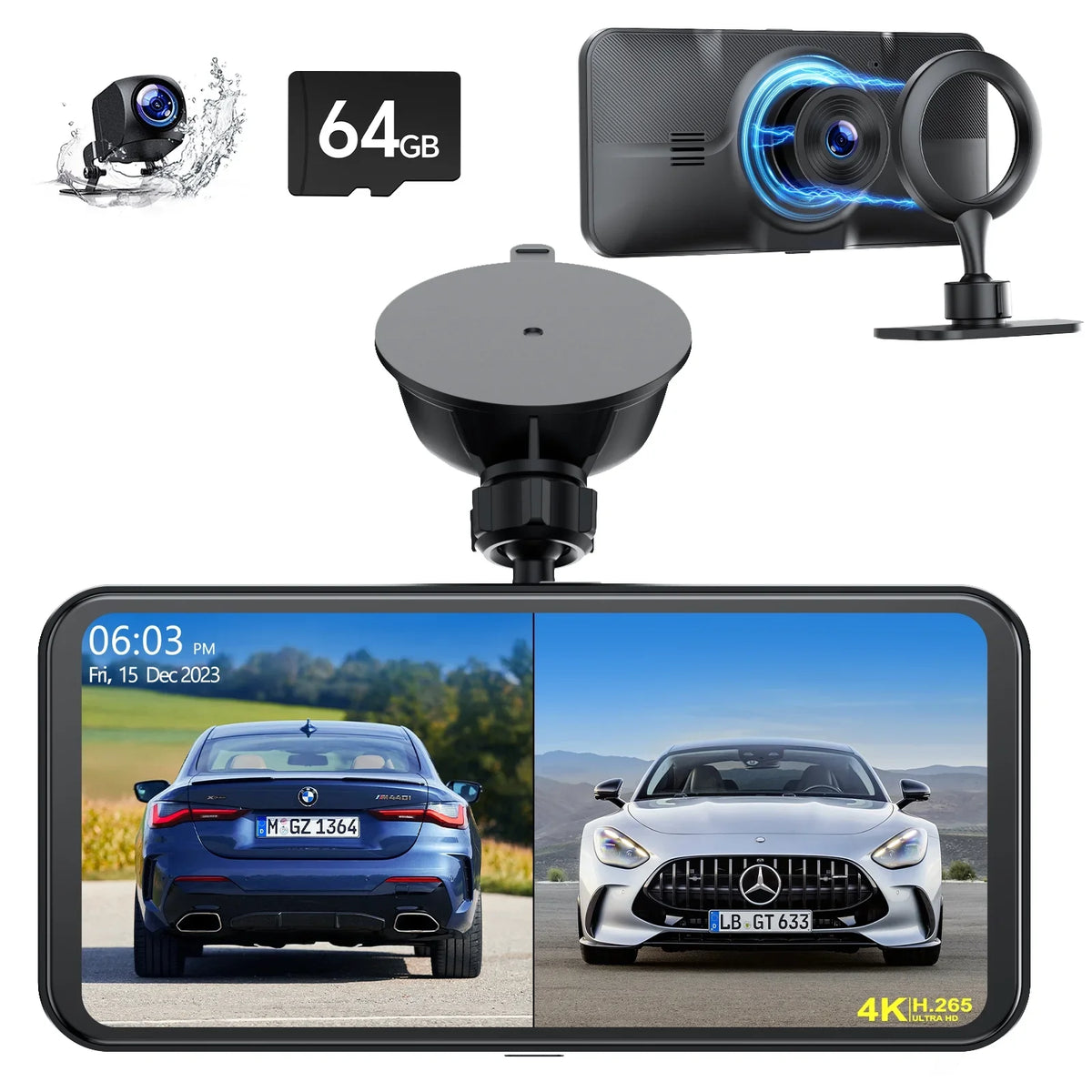 TOGUAR 6.25" Portable Apple Carplay Android Auto Screen with 4K Ultra HD Dash Cam, Wireless Car Play for GPS Navigation, Bluetooth Car Stereo, Backup Camera Park Assist, Mirror Link Car Radio Receiver