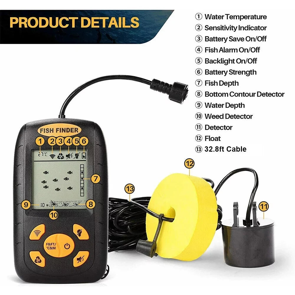 Jahy2Tech Portable Fish Finder Echo Sonar Alarm Sensor Transducer - Enhance Your Fishing Experience with Advanced Technology