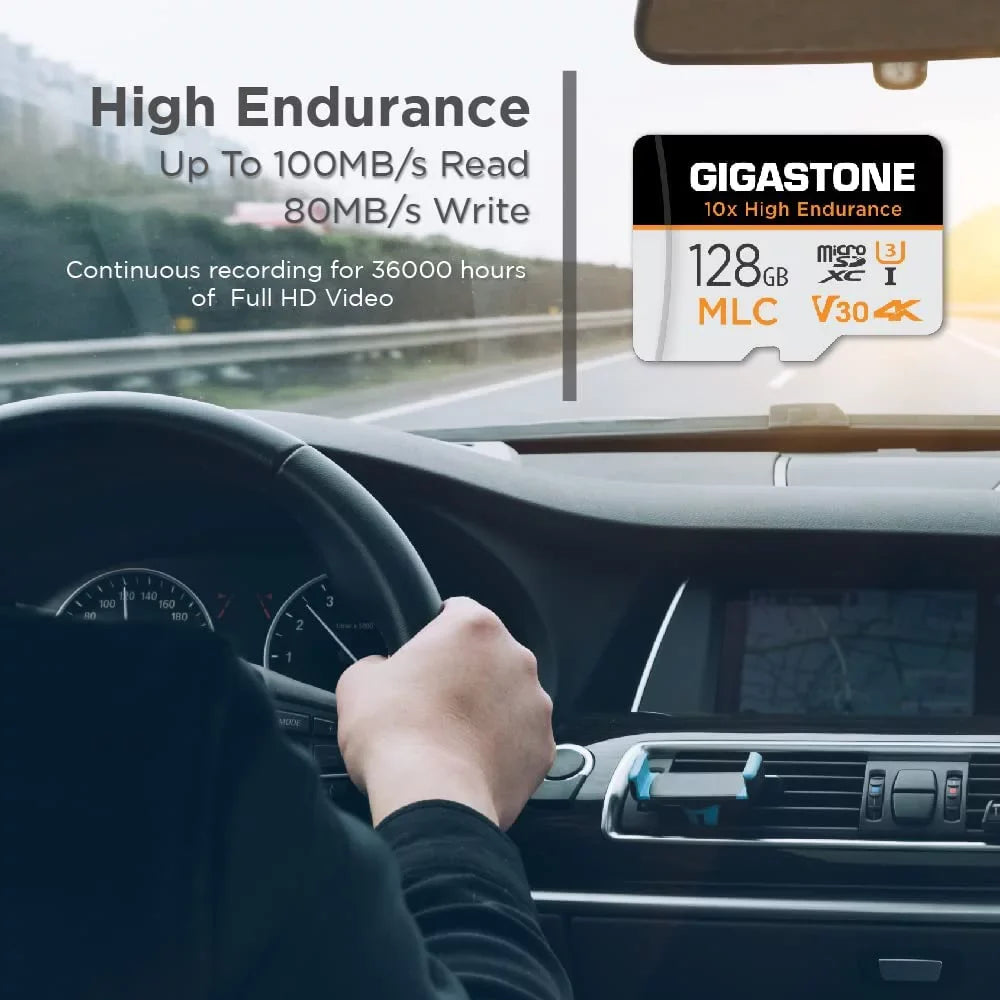[10x High Endurance] Gigastone 128GB 2-Pack MLC Micro SD Card, 4K Video Recording, Security Cam, Dash Cam, Surveillance Compatible 100MB/s, U3 C10, with Adapter