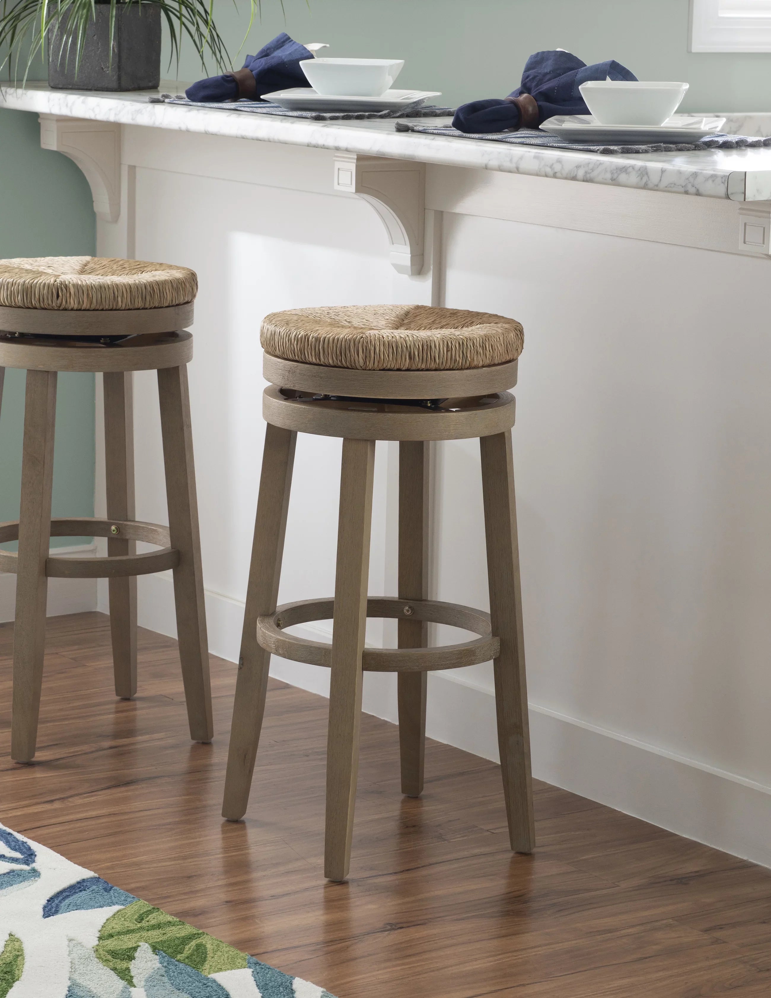 Morgan 31.5" Backless Bar Stool with Swivel, Natural with Natural Rush