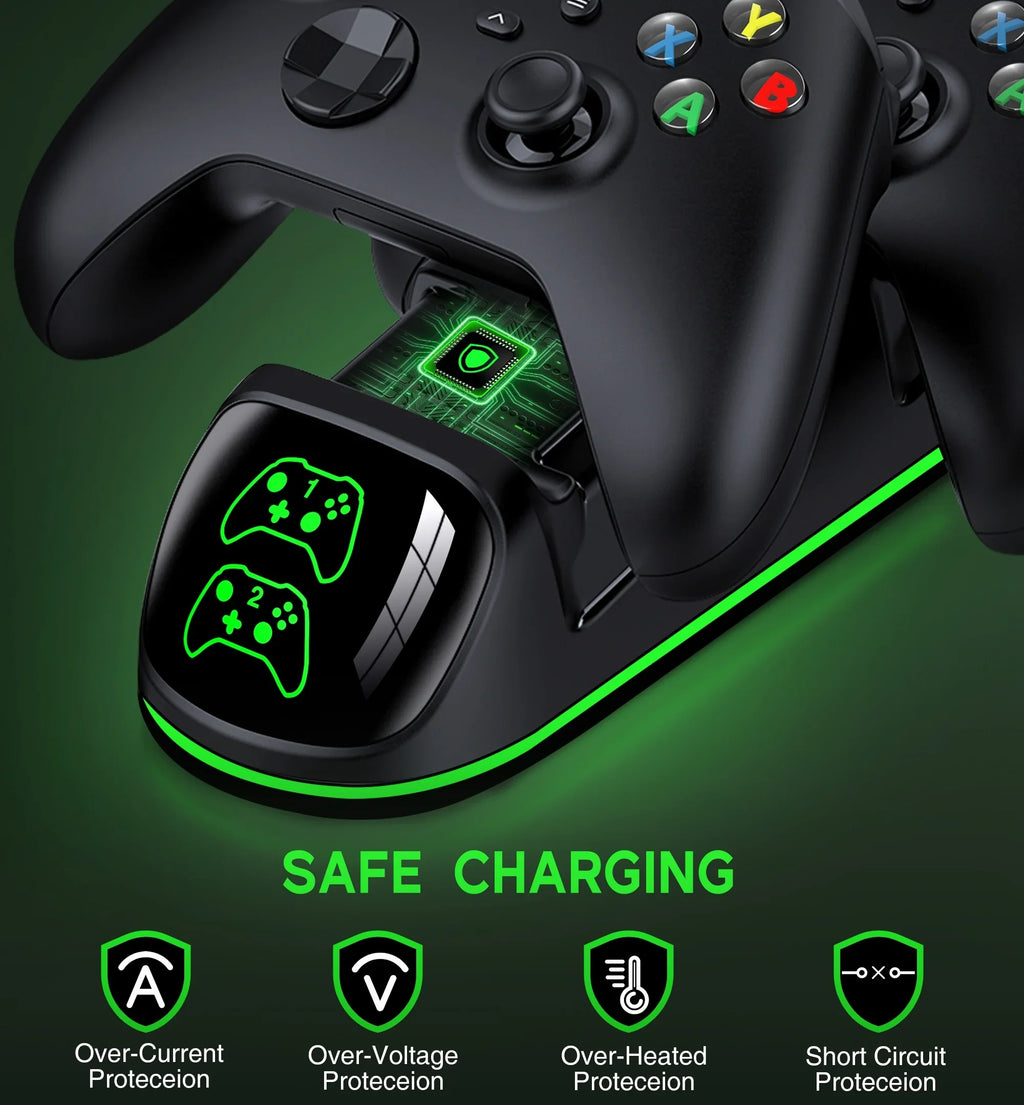 DinoFire Xbox Controller Charging Station with 2x4800mWh Rechargeable Battery Packs, Xbox Series X Controller Charger for Xbox Series X|S/Xbox one/Elite