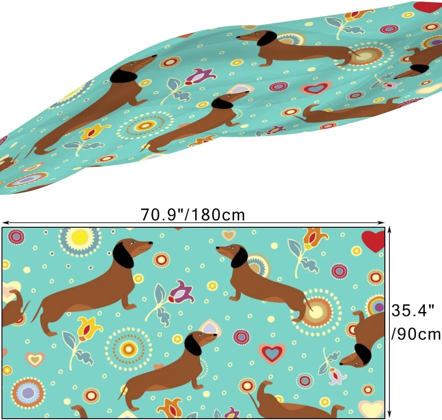 Hyjoy Dachshunds On Turquoise Floral Long Silk Neck Scarf Lightweight Shawl Wrap Scarves for Women Girls