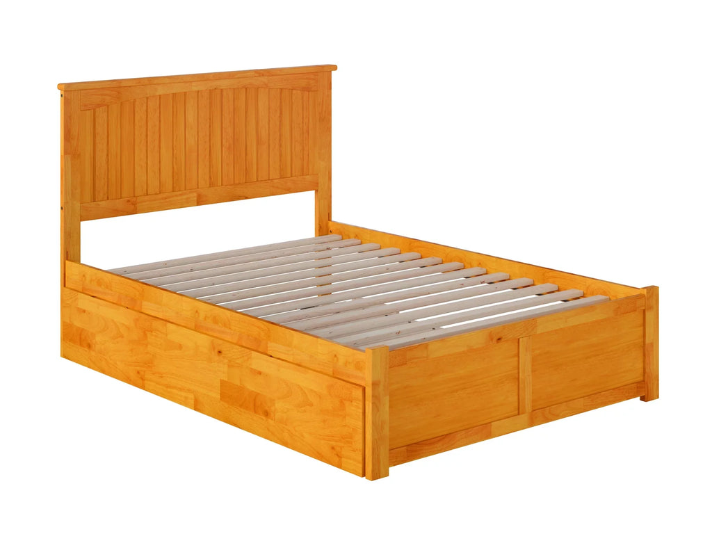 AFI Nantucket Full Size Platform Bed with Panel Footboard and Full Size Trundle in Caramel Latte
