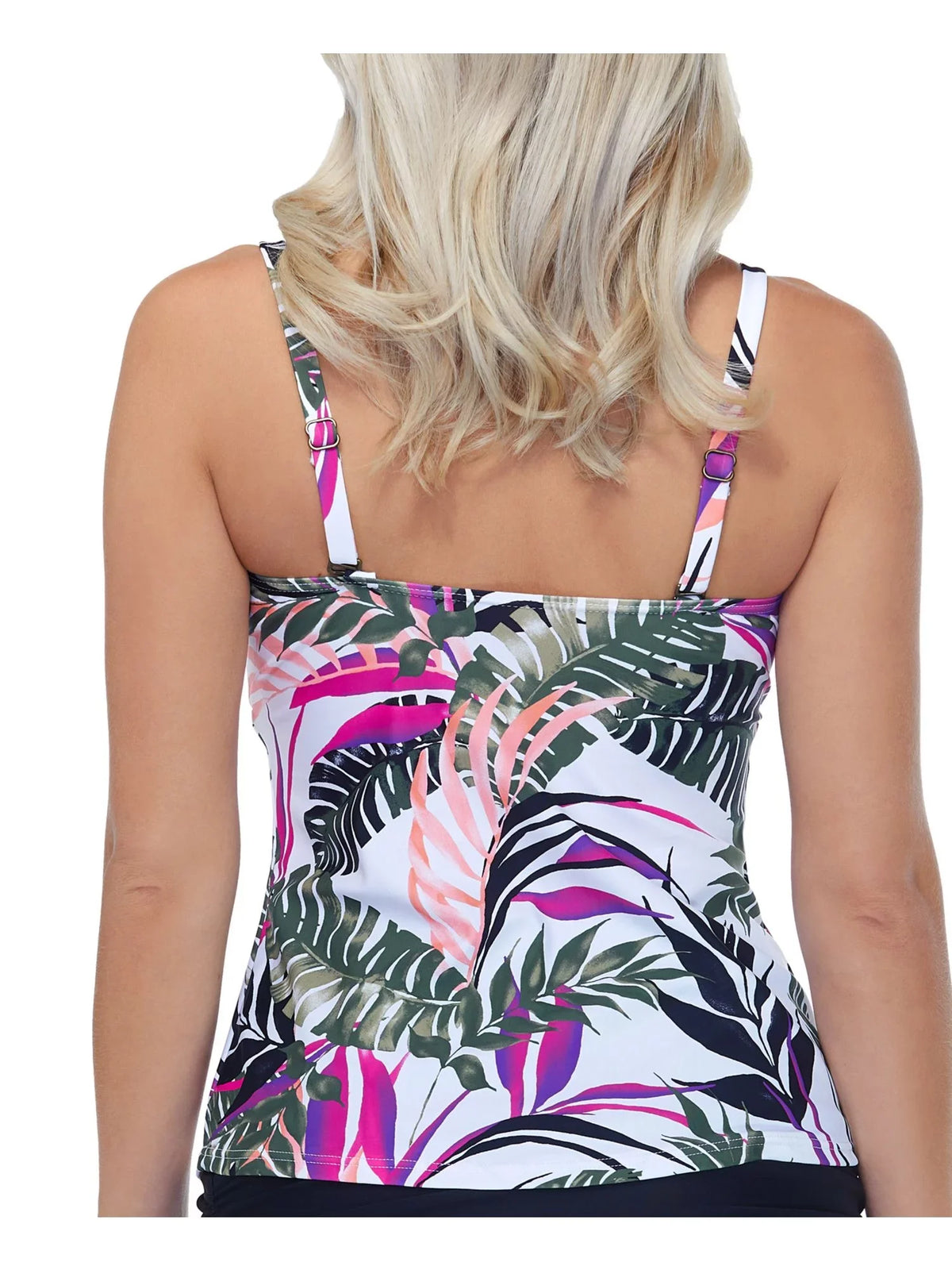 ISLAND ESCAPE Women's White Tropical Print Stretch Ruffled Sweetheart Neck Aloha Palms Tankini Swimsuit Top 12