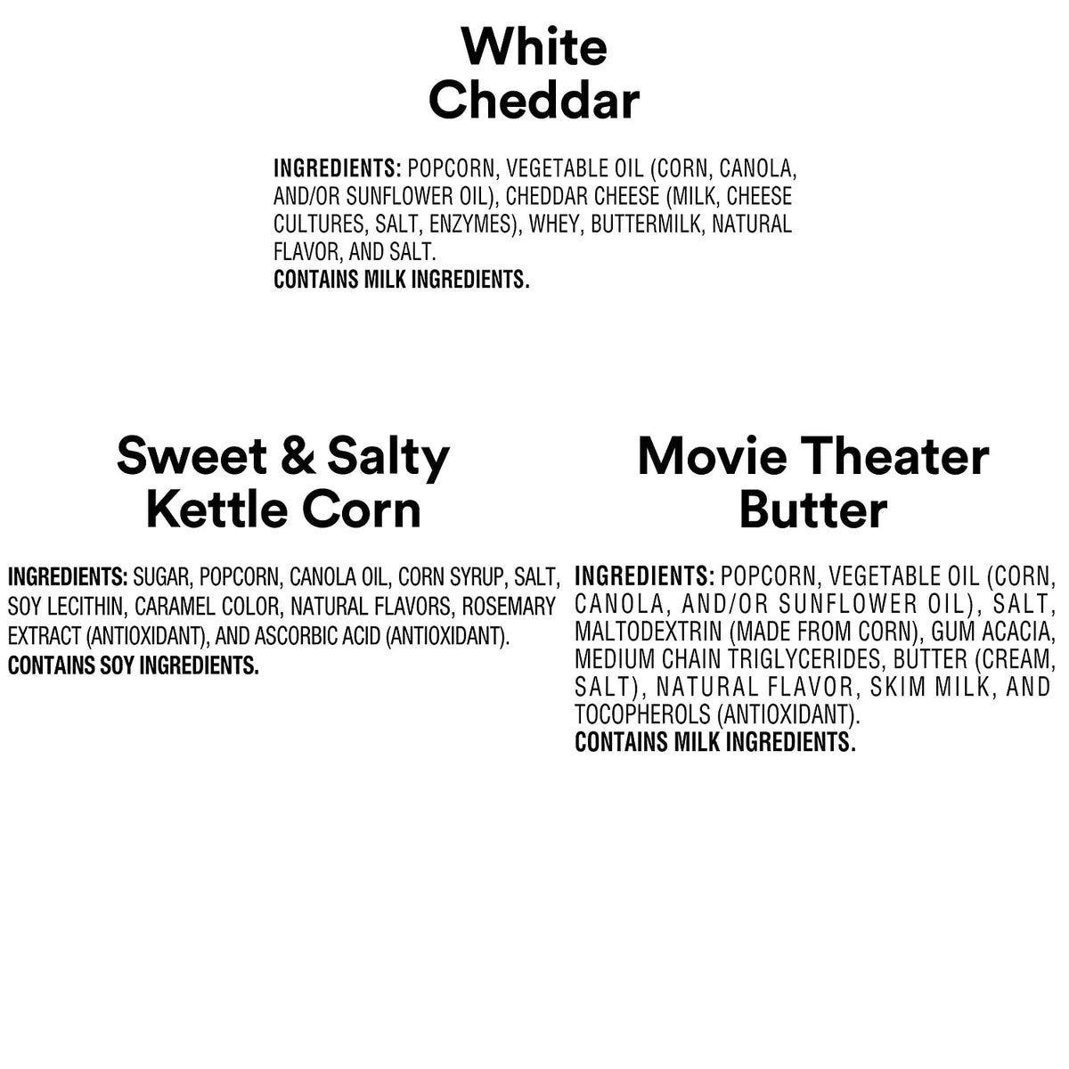 (2 pack) Smartfood White Cheddar, Kettle Corn & Movie Theater Butter Flavor Variety Pack Popcorn Snacks, 0.5 oz Bags, 40 Count Multipack
