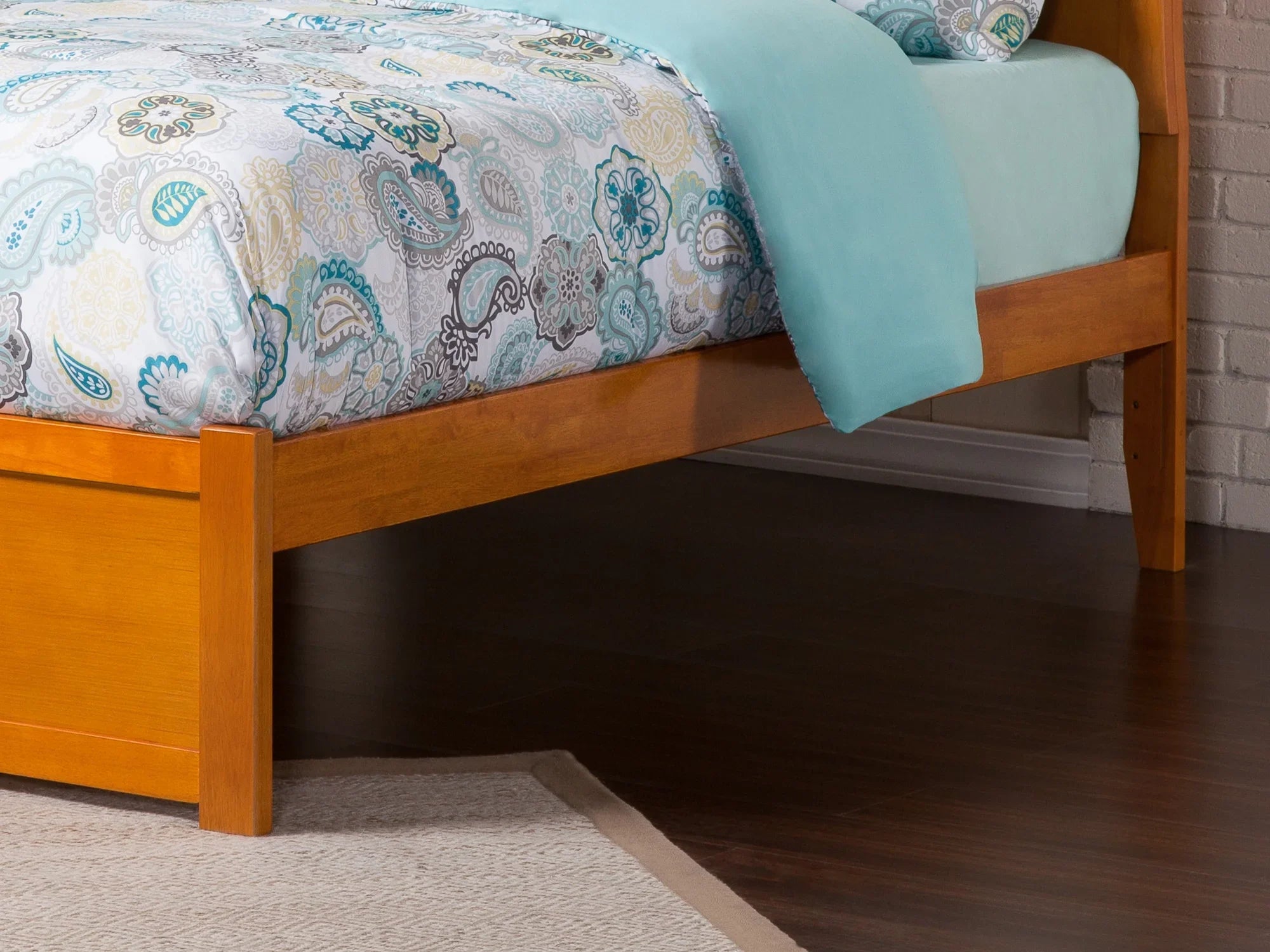 AFI Nantucket Full Size Platform Bed with Panel Footboard and Full Size Trundle in Caramel Latte