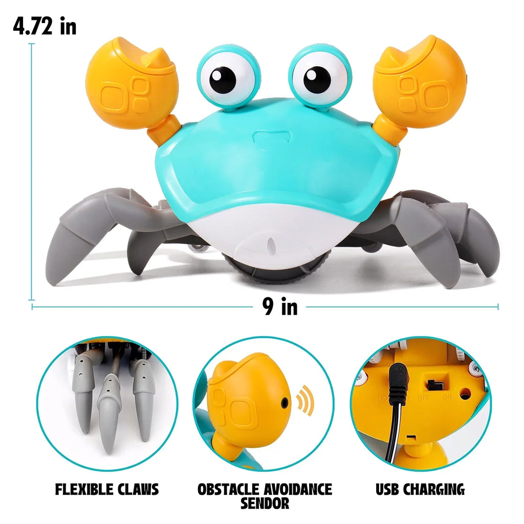 Boxgear Crawling Crab Baby Toy – Tummy Time Toys for Babies – Cute Interactive Baby Toys with Light and Music Functions – Crawling Baby Toy for Sensory Development, Learning