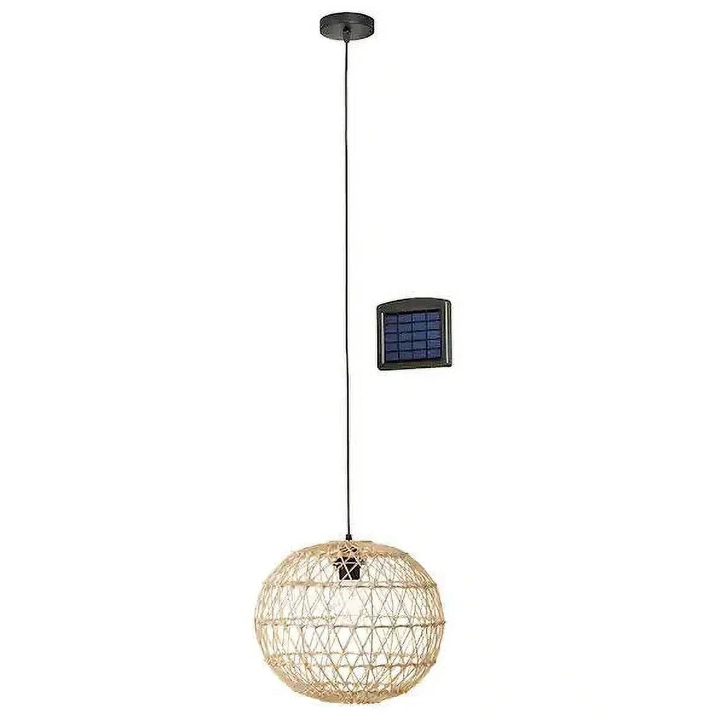 Hampton Bay Ashville 1-Light Brown Rattan Solar LED Outdoor Pendant Light
