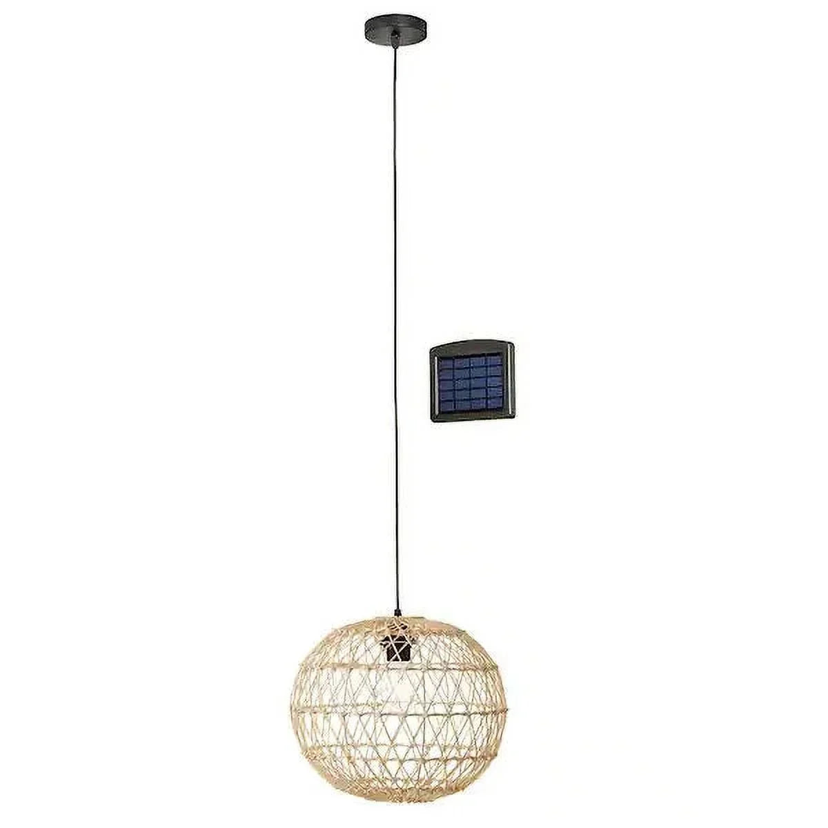 Hampton Bay Ashville 1-Light Brown Rattan Solar LED Outdoor Pendant Light