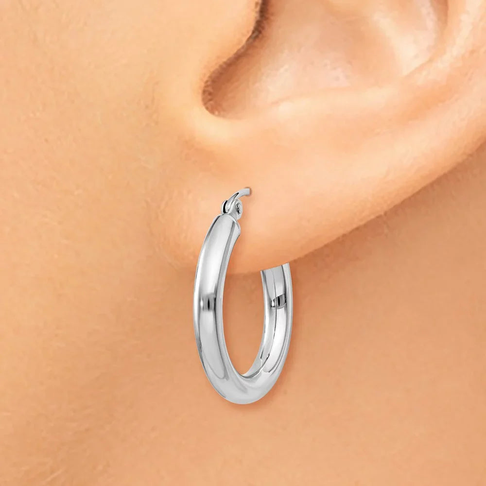 Real 14kt White Gold Polished 3mm Lightweight Tube Hoop Earrings; for Adults and Teens; for Women and Men