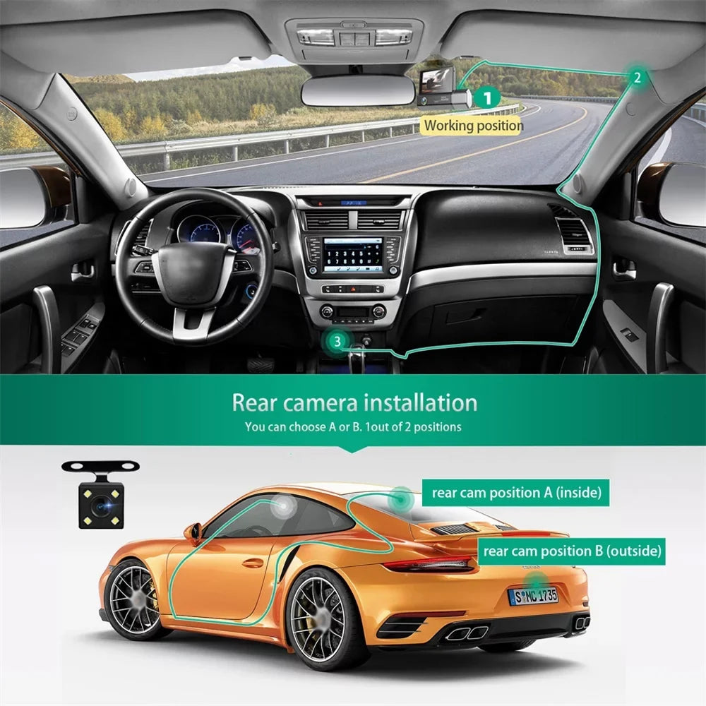 Gecheer 3 Cameras Dash Cam 4in Clear Car Rearview Mirror Car Video Recording  Car  Recorder Auto Safety Driving Recorder