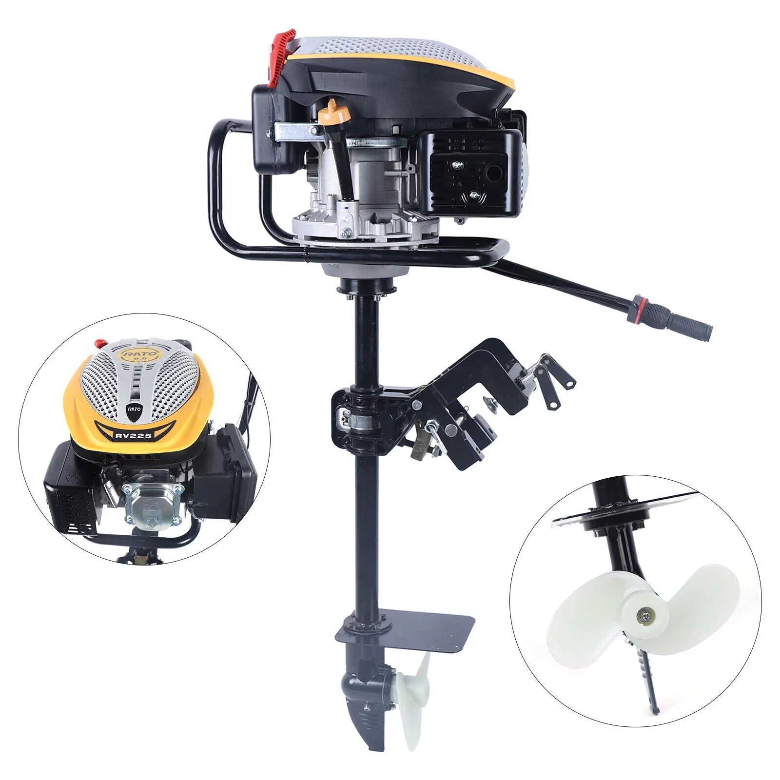 Miumaeov 4 Stroke 9 HP Outboard Motor 225 CC Fishing Boat Engine Air Cooling Single Cylinder Heavy Duty Boat Engine Marine Engine with TAS Ignition System 3600 r/min