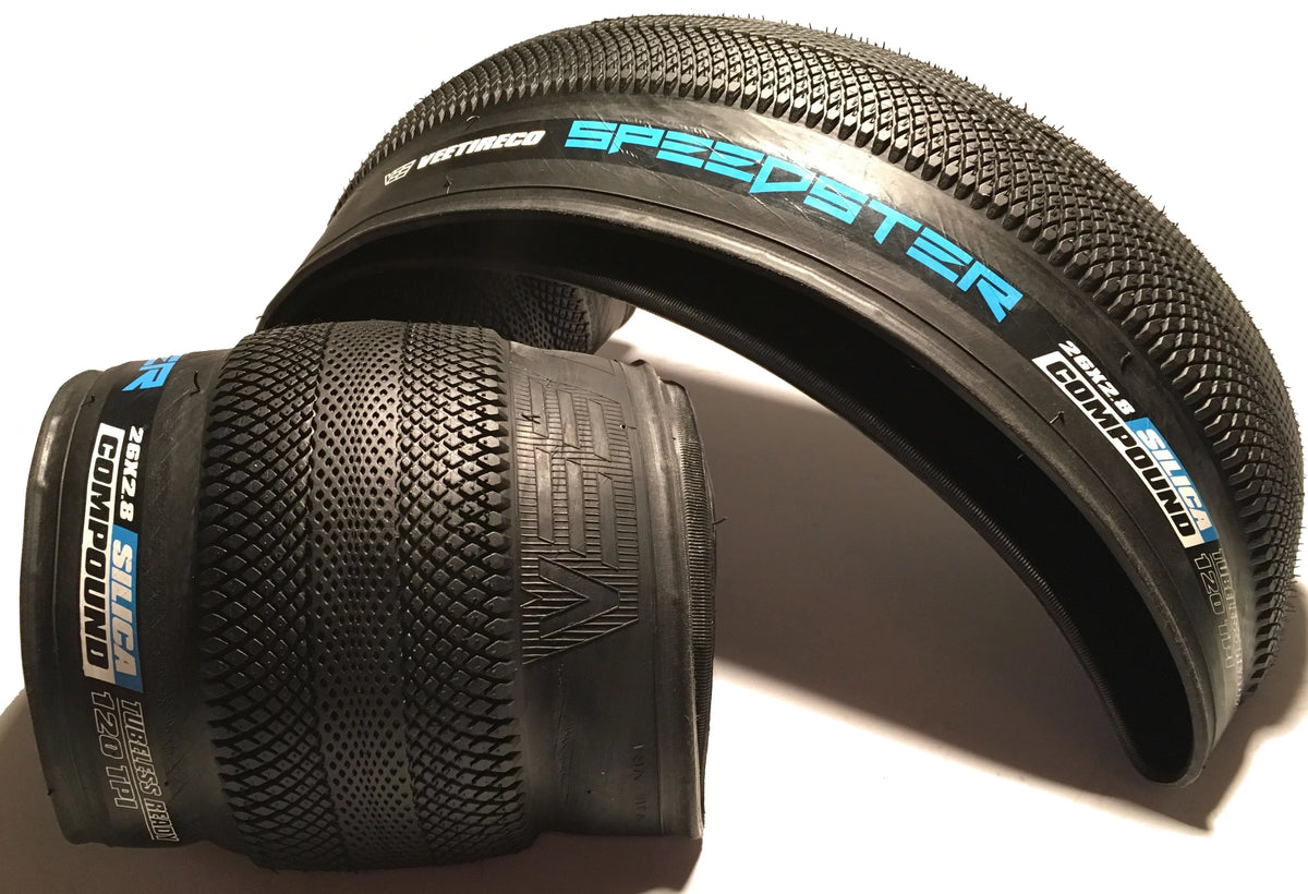 2 Vee Rubber Speedster 26x2.8 Pair of Bicycle Tires Folding Bead Silica Compound