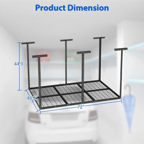 4x6ft Overhead Garage Storage Rack,Adjustable Garage Storage Organization Systerm,Heavy Duty Metal Garage Ceiling Storage Racks,560lbs Weight Capacity,Black