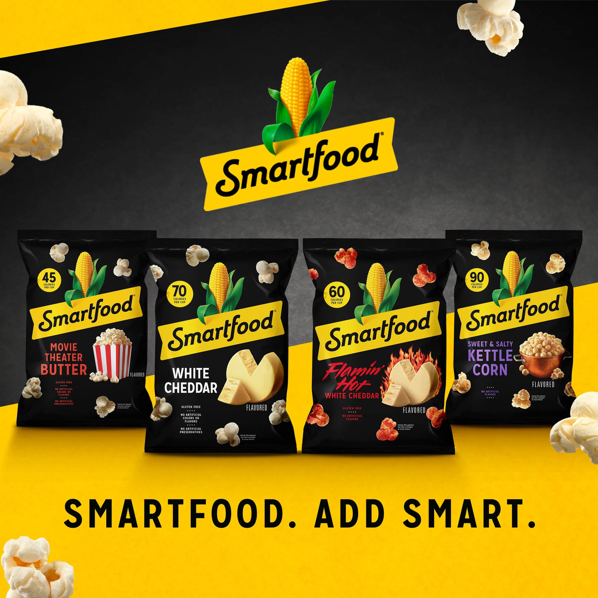 (2 pack) Smartfood White Cheddar, Kettle Corn & Movie Theater Butter Flavor Variety Pack Popcorn Snacks, 0.5 oz Bags, 40 Count Multipack