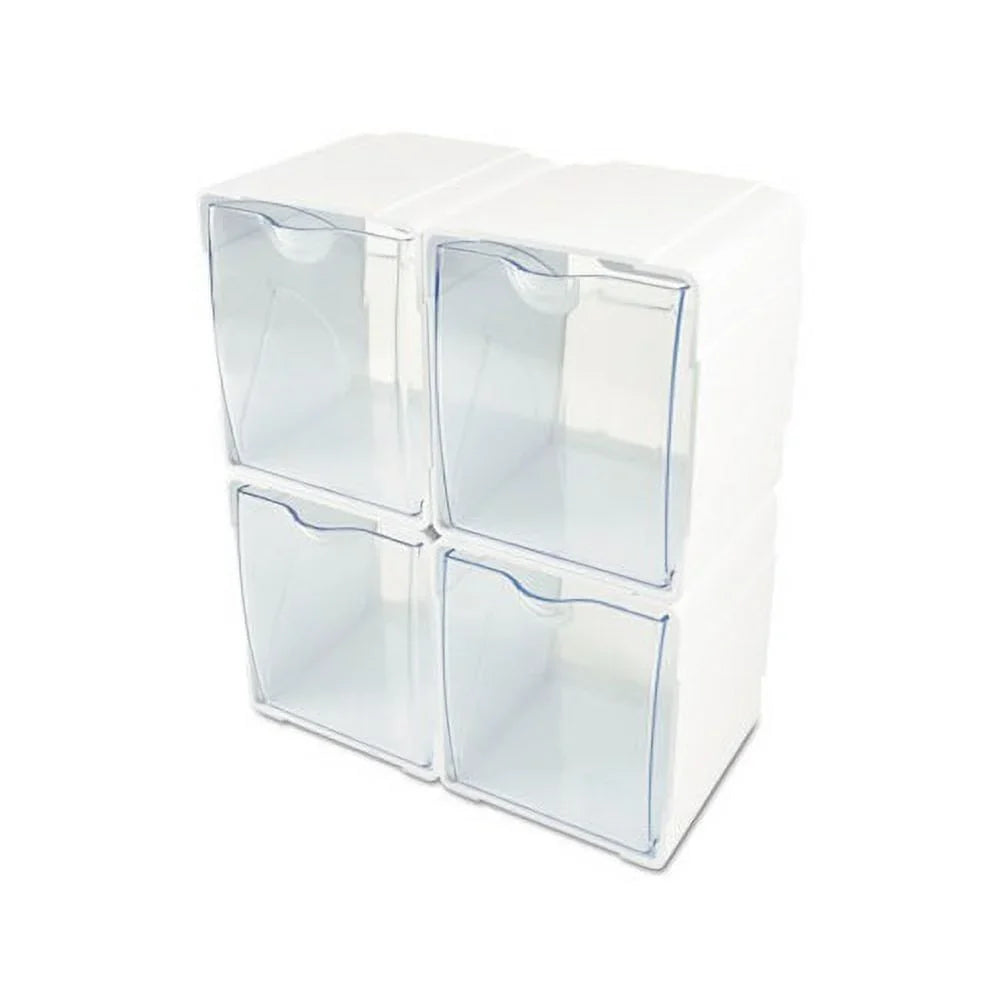 Tilt Bin Interlocking 4-Bin Organizer 4 5/8 x 4 7/8 x 5 1/2, White/Clear