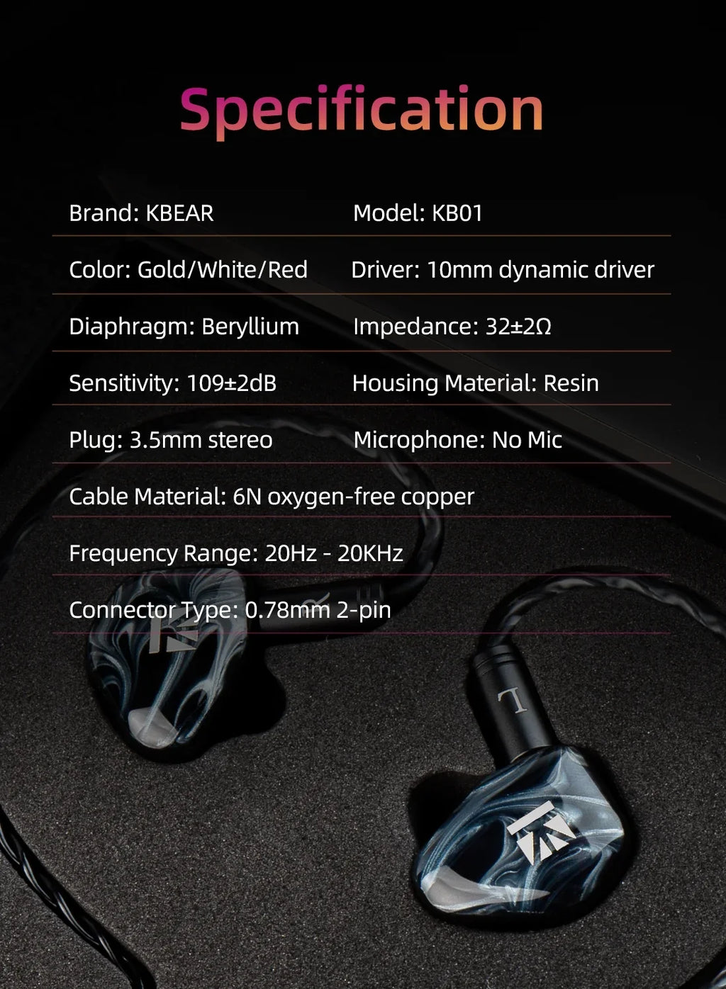 KBEAR KB01 Beryllium Diaphragm 10MM Dynamic Drvier Earphone Wired Sport Earbuds HIFI Music Headphones In Ear Monitor Headset IEM