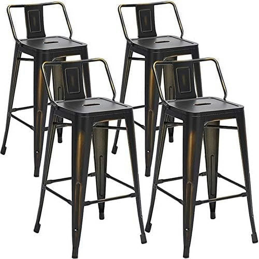 SPBOOMlife Metal  Stools Set of 4 Barstools Counter Height  Stools with Back Industrial  Stools Indoor Outdoor Kitchen Dining Chairs Modern  Chairs Distressed Navy Blue 24inch Stools