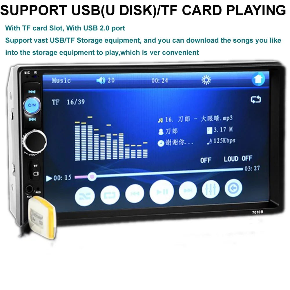 Polarlander Double Din Car Stereo Car Audio 7-inch HD Touch Screen Car radio Player Bluetooth with Multimedia SD USB FM AUX MP5/4/3 Mirror Link Function