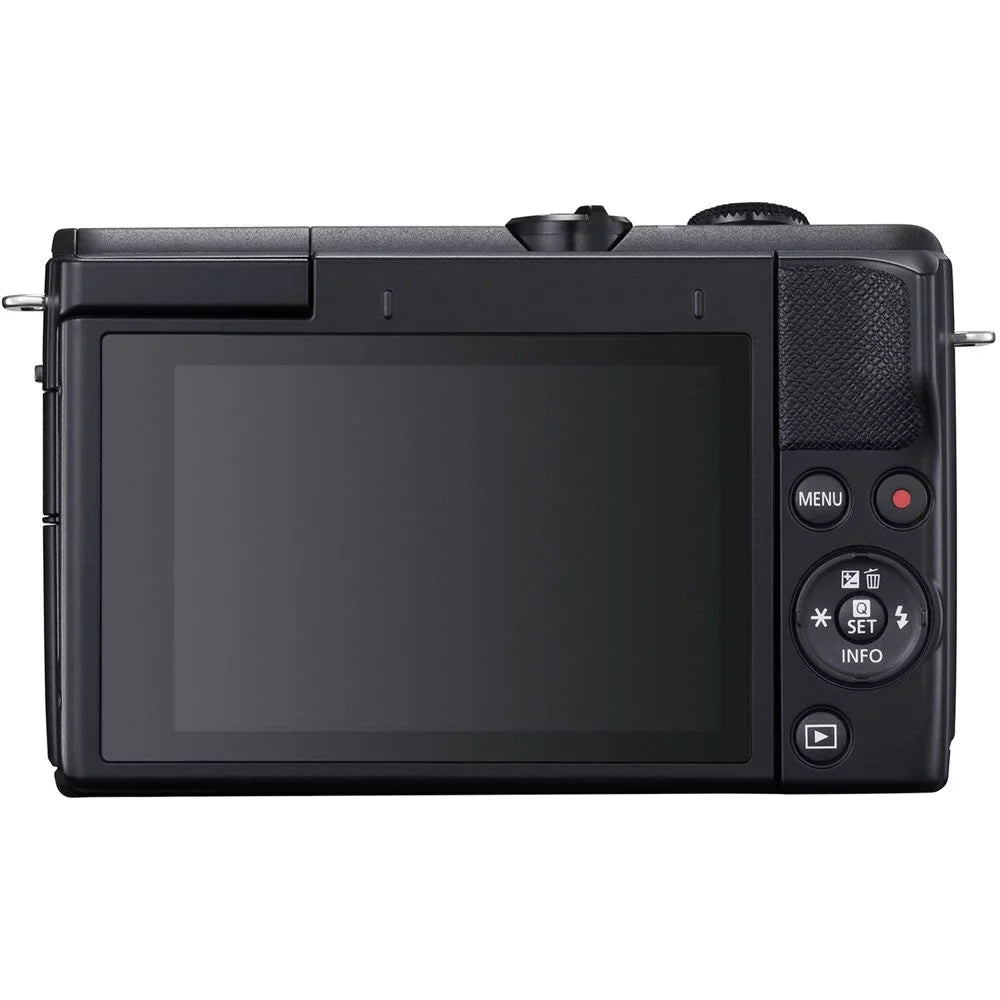 Repaired Canon EOS M200 Mirrorless Digital Camera with 15-45mm Lens (Black) (3699C009) + 64GB Memory Card + Case + Card Reader + Flex Tripod + Hand Strap + Cap Keeper + Memory Wallet + Cleaning Kit (Refurbished)