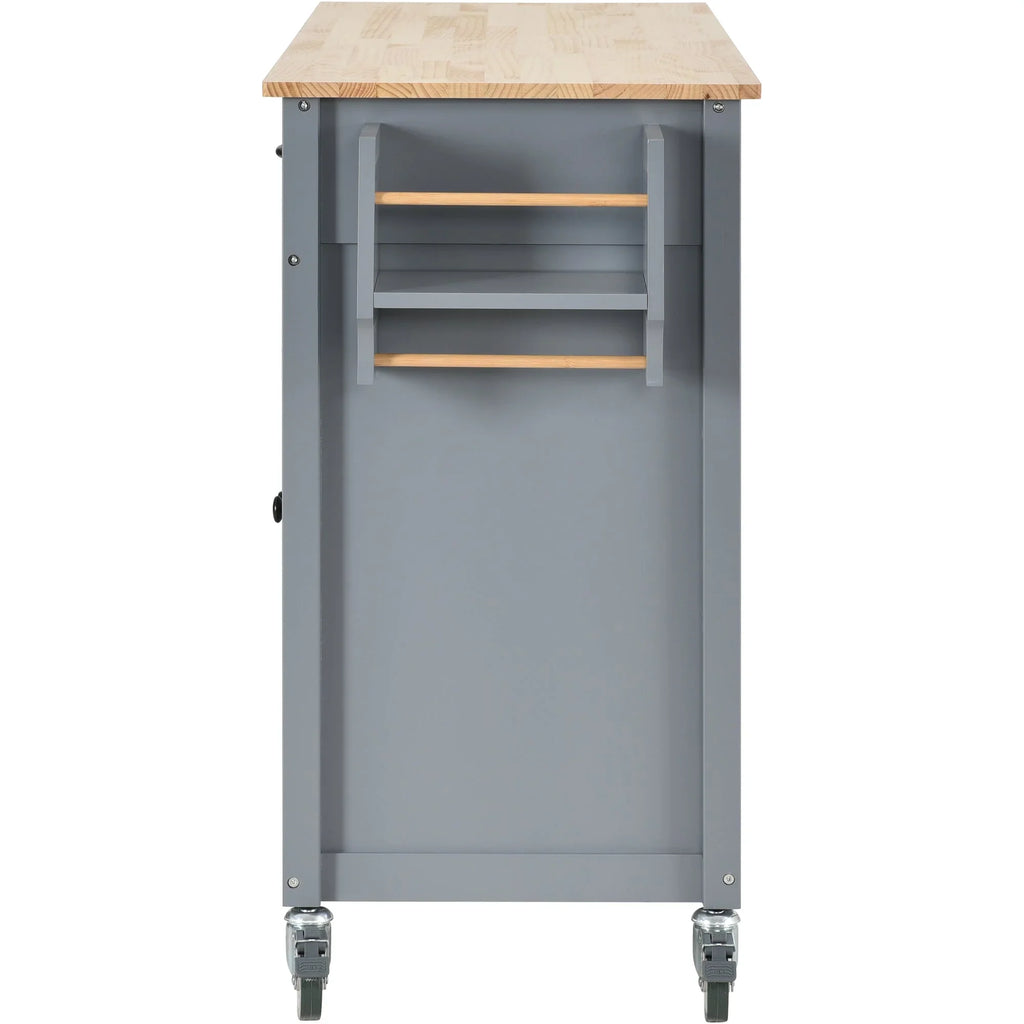 Granite Kitchen Island Cart with Solid Wood Top and Locking Wheels - Grey Blue