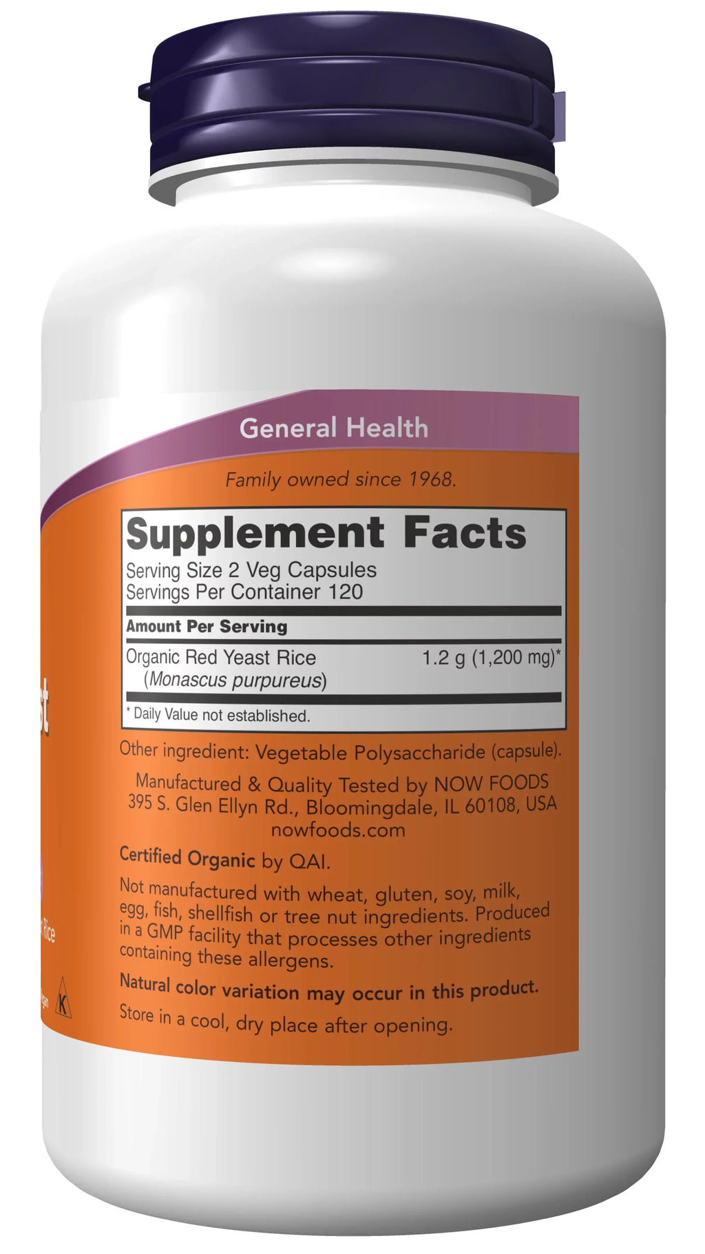NOW Supplements, Red Yeast Rice 600 mg, Made with Organic Red Yeast Rice, 240 Veg Capsules