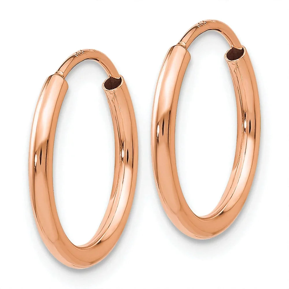 Real 14kt Rose Gold Polished Endless Tube Hoop Earrings; for Adults and Teens; for Women and Men