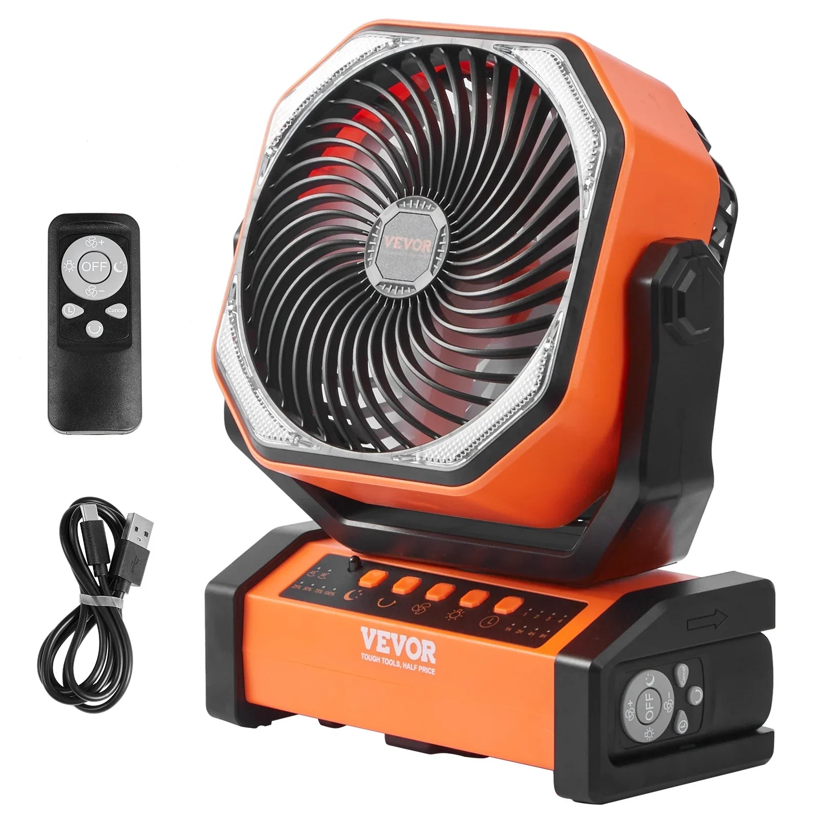 SKYSHALO 9 inch Portable Fan Rechargeable with LED Lantern 4 Speeds Swivel Timer