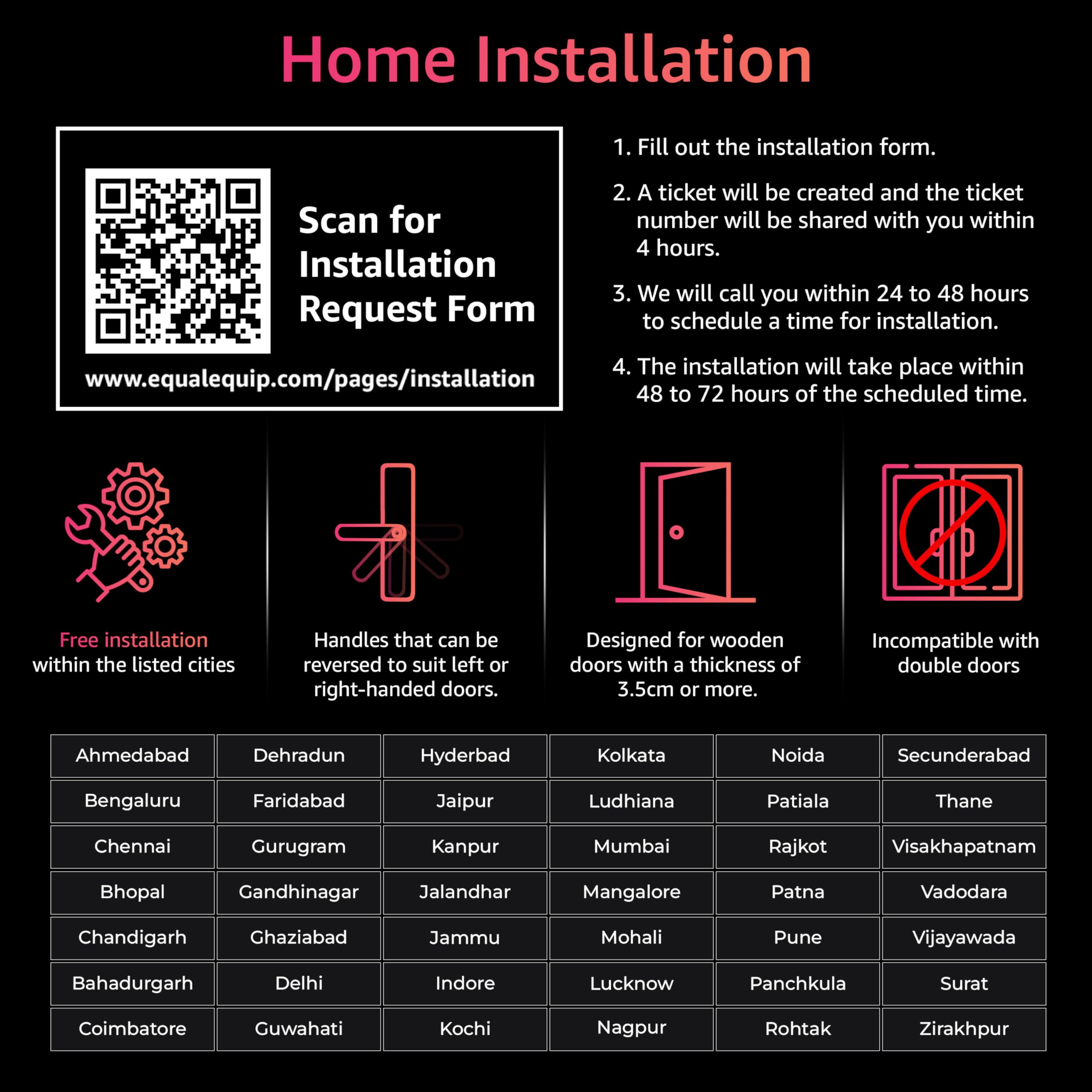 Equal Smart Door Lock A8 Wifi | 6-Way Unlocking | Fingerprint, Pincode, Rfid Access Card, Mechanical Key, Otp Access, Mobile App (Wifi) For Wooden Doors | 1 Year Brand Wa