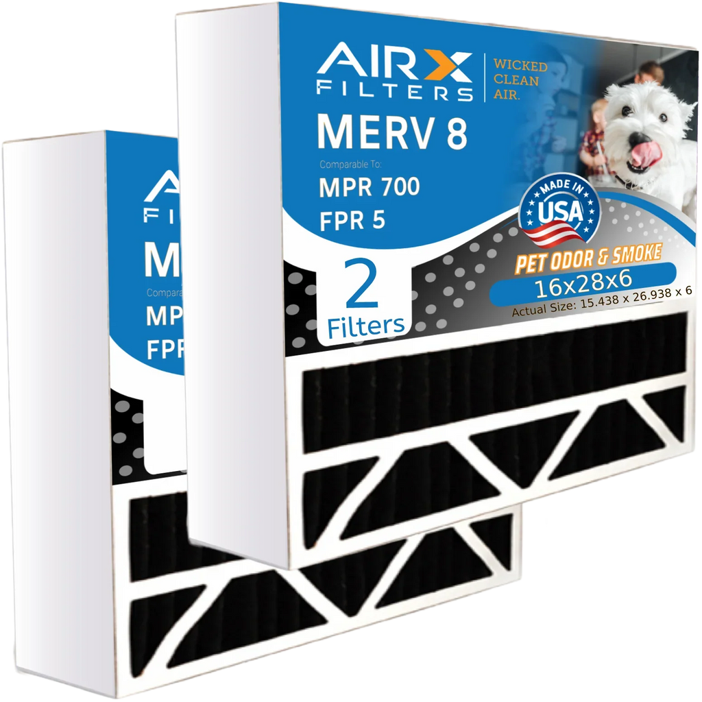 16x28x6 Air Filter Odor Eliminator Carbon Filter MERV 8 Comparable to MPR 700 & FPR 5 Compatible with Aprilaire 401 2 Pack by AIRX FILTERS WICKED CLEAN AIR.