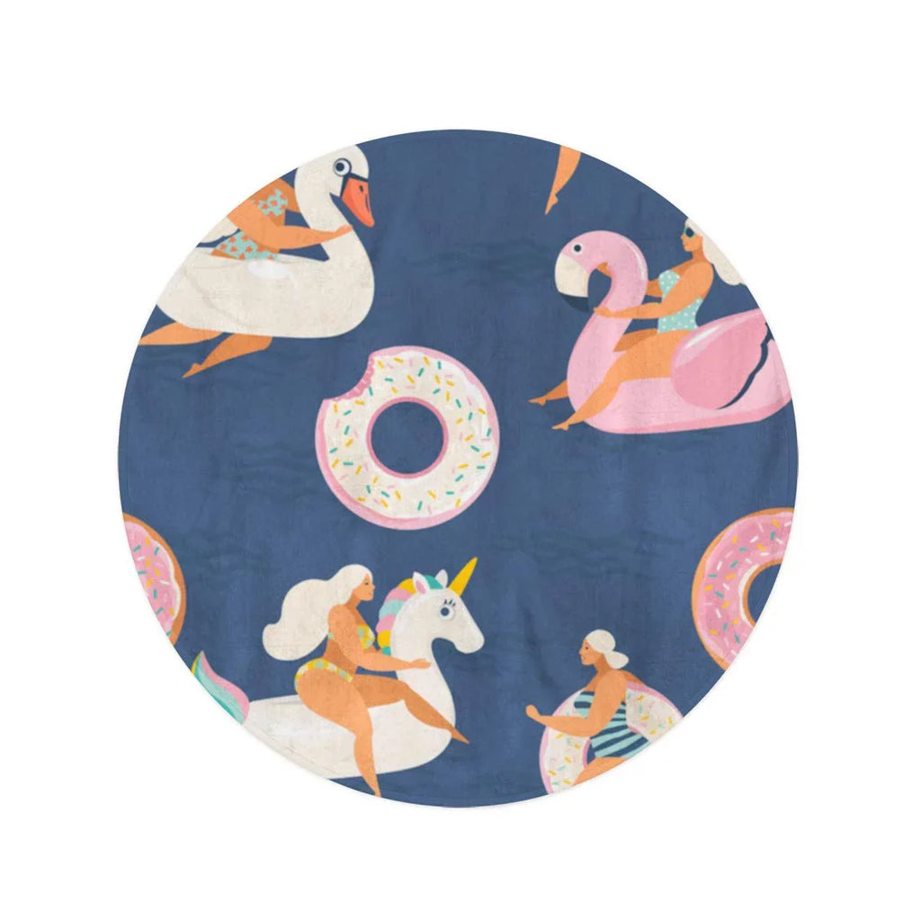 LADDKA 60 inch Round Beach Towel Blanket Flamingo Unicorn Swan and Sweet Donut Inflatable Swimming Pool Floats Travel Circle Circular Towels Mat Tapestry Beach Throw