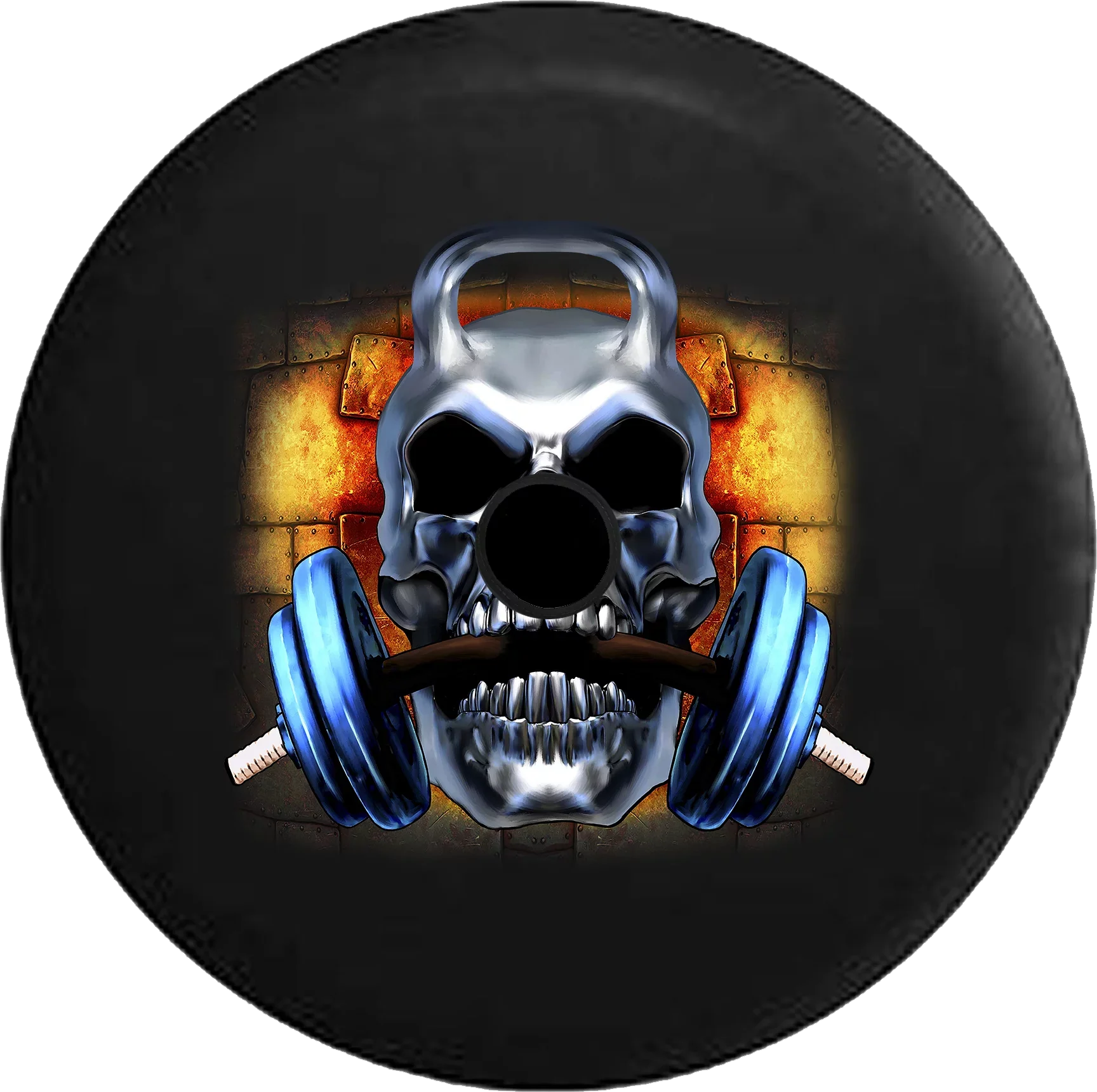 2018 2019 Wrangler JL Backup Camera Skull Barbell Weightlifting Barbell Workout Gym Spare Tire Cover for Jeep RV 32 Inch