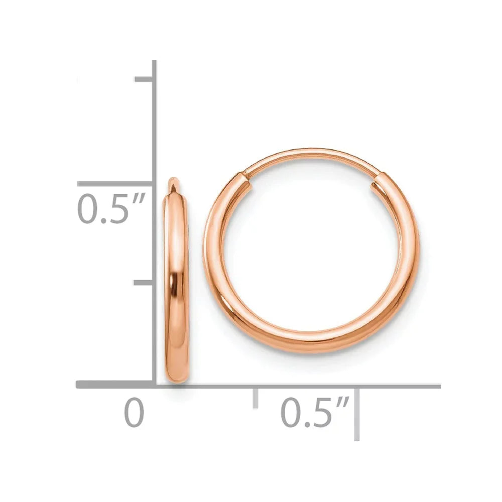 Real 14kt Rose Gold Polished Endless Tube Hoop Earrings; for Adults and Teens; for Women and Men