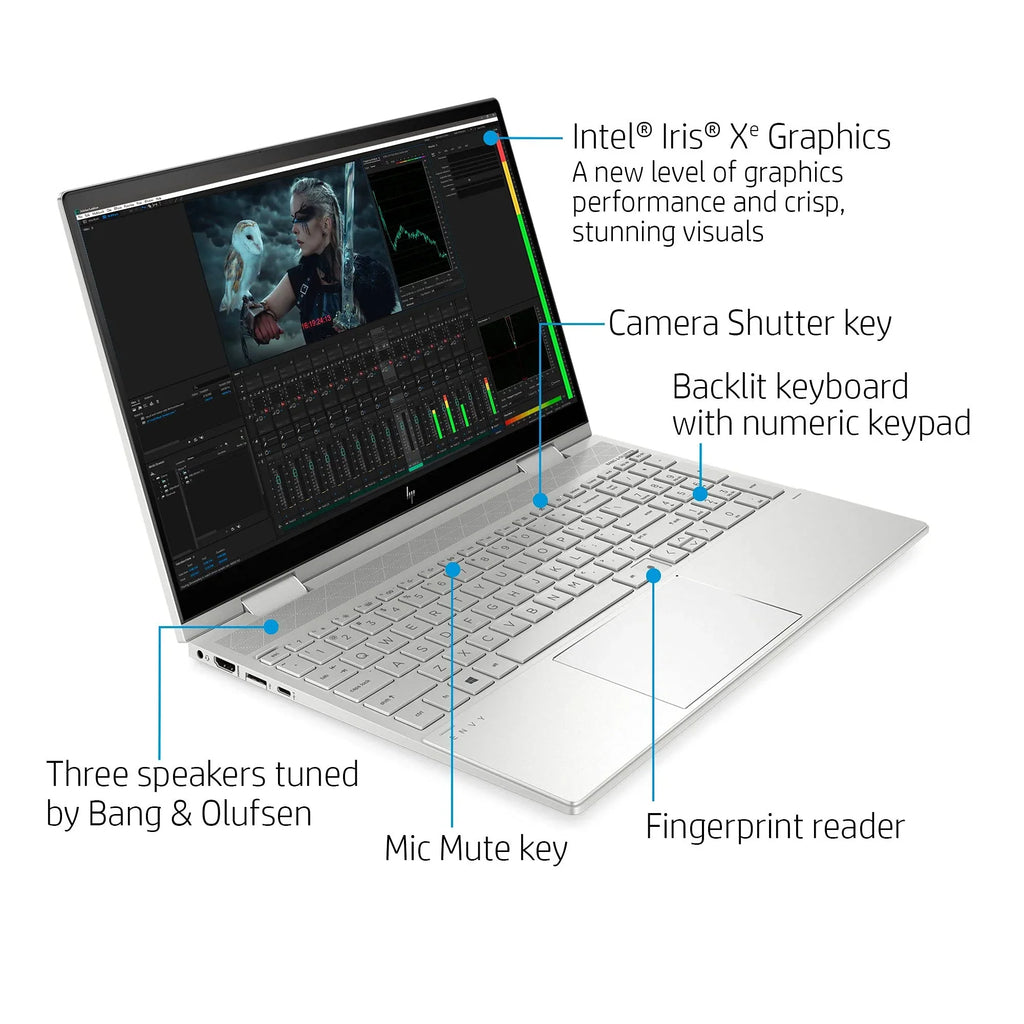 HP 2021 Envy 2-in-1 Portable PC 15.6 inch FHD Touchscreen 11th Gen Processor i5-1135G7 Iris Xe Graphics 16GB DDR4 1TB NVMe SSD WI-FI 6 Win 10 Home Fingerprint Backlit Keyboard w/ 32GB USB